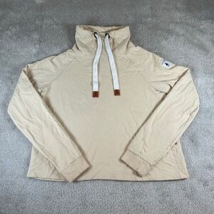 Wanakome Women's Cowl Neck Hoodie Tan Beige Pullover Sweatshirt Size M Raglan